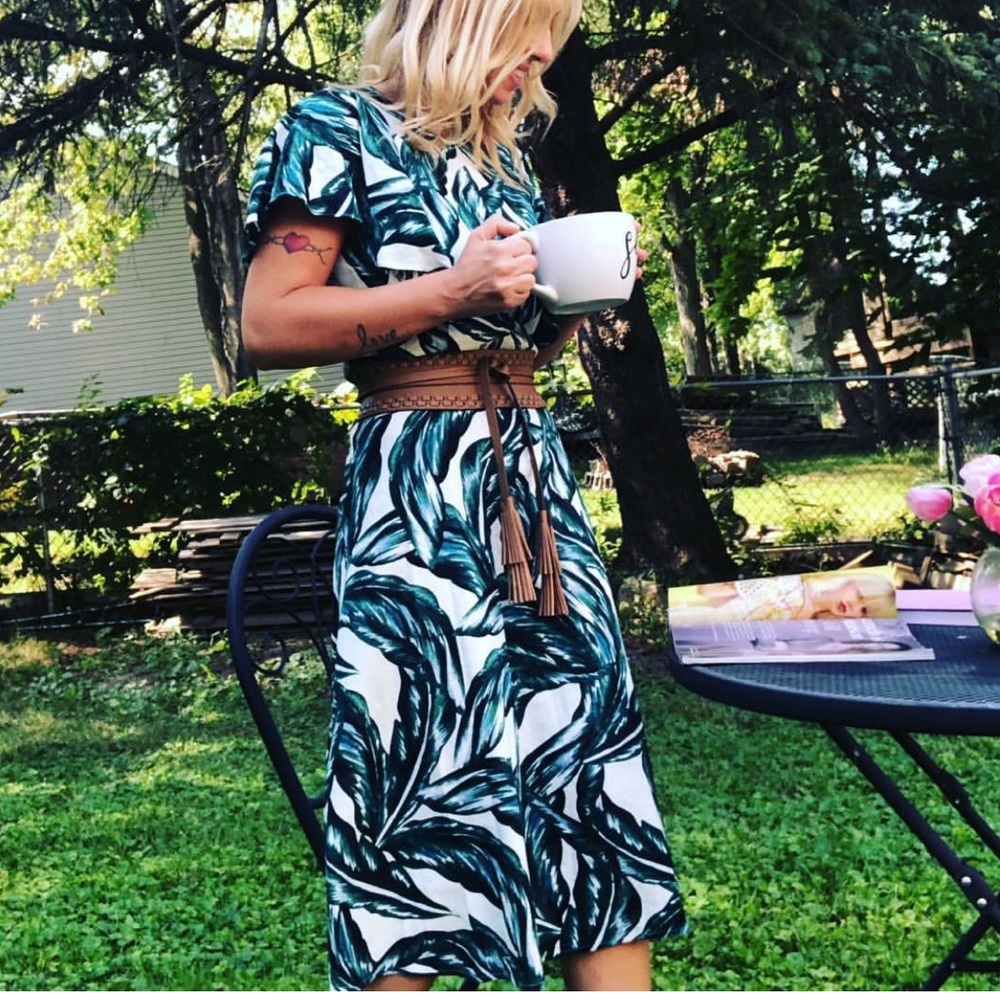 Palm Print Midi fit & flare dress